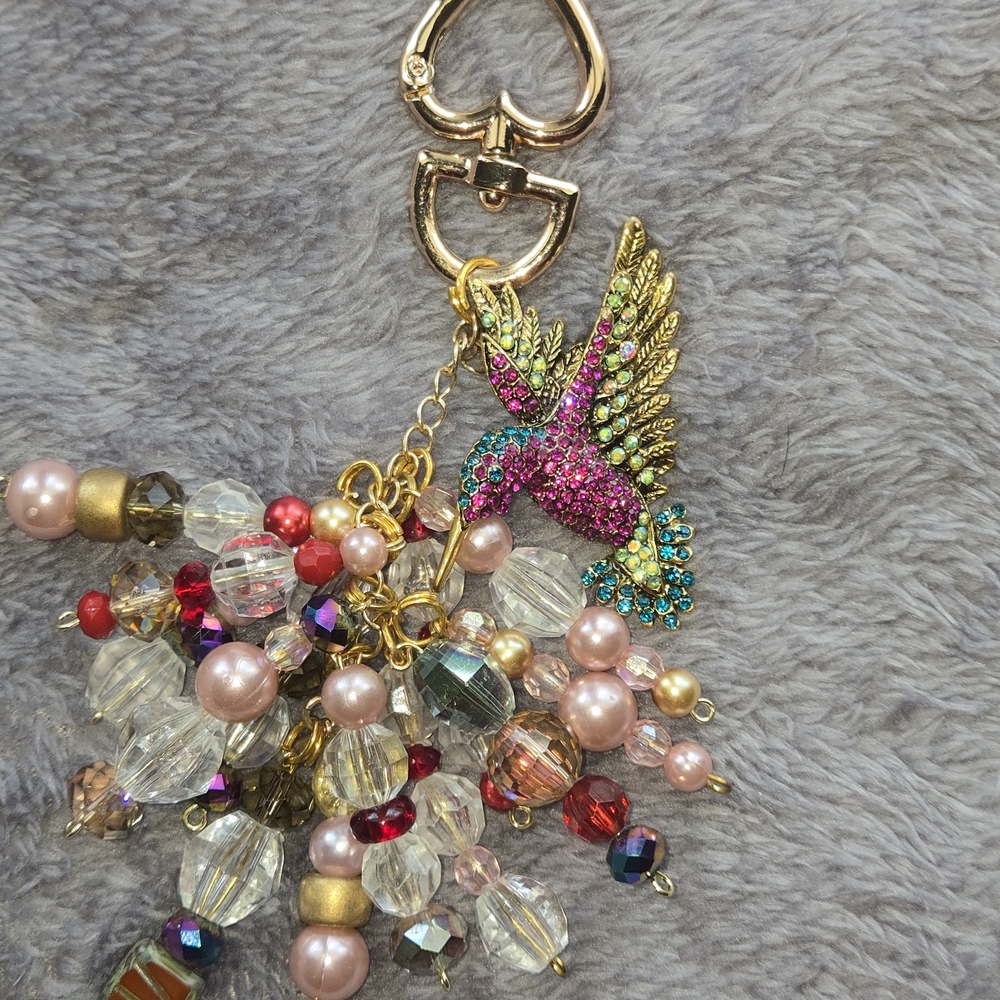 Colorful Beaded Hummingbird Keychain Or Purse Charm